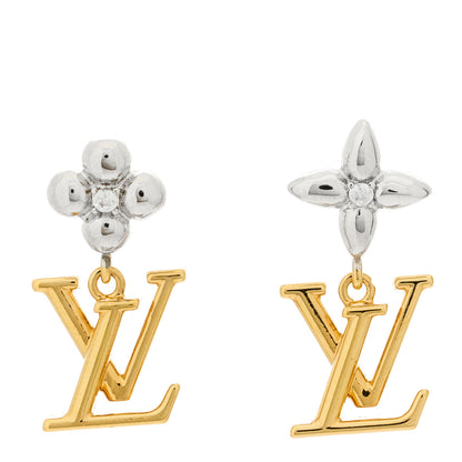 Louis Vuitton Metal Crystal LV Iconic Flower Earrings Gold Silver 1 of 6