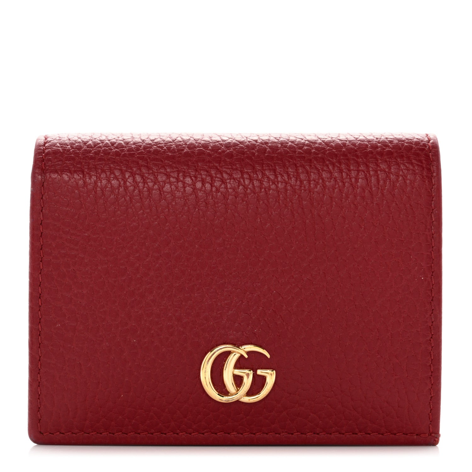 Gucci Pebbled Calfskin GG Marmont Card Case Hibiscus Red 1 of 7