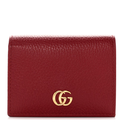 Gucci Pebbled Calfskin GG Marmont Card Case Hibiscus Red 1 of 7