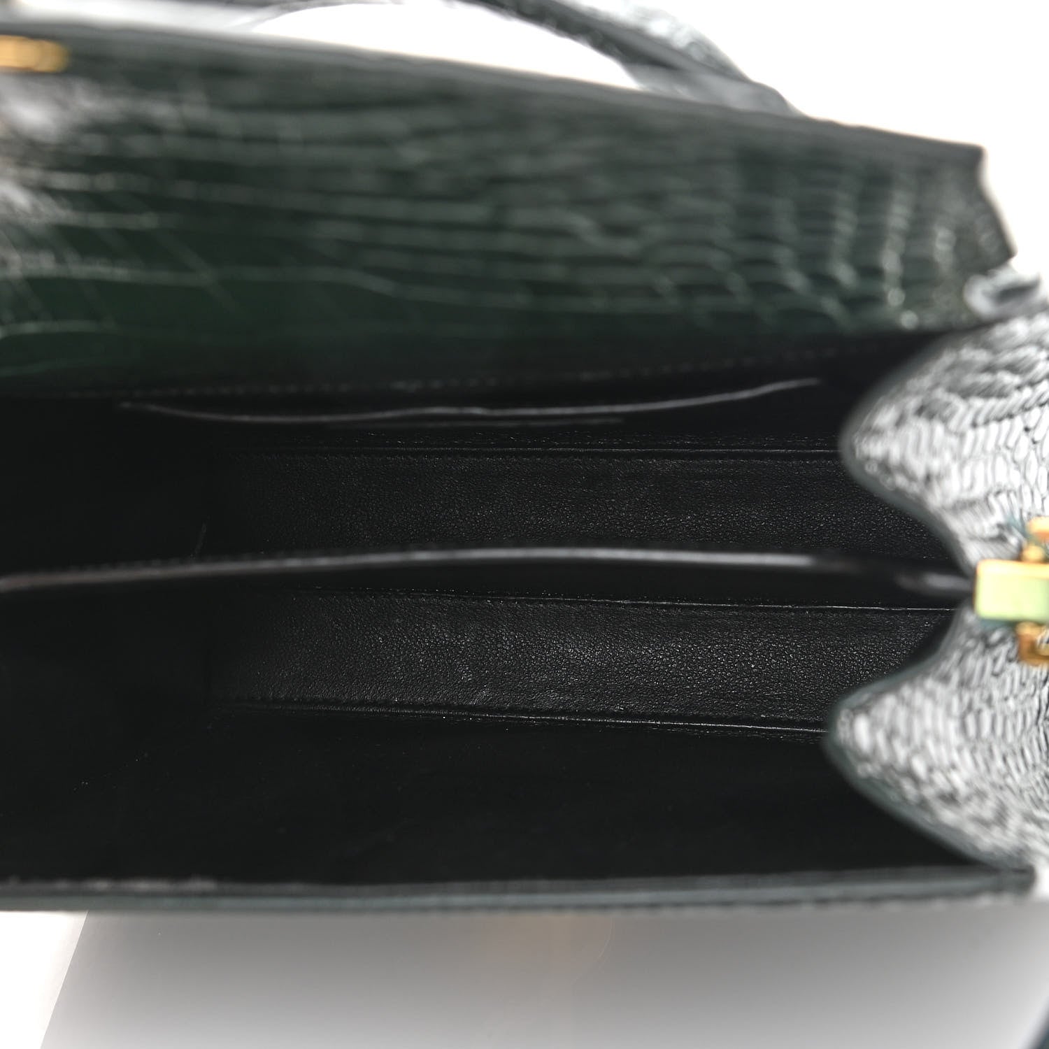 Saint Laurent Calfskin Crocodile Embossed Mini Classic Monogram Cassandra Top Handle Green 5 of 13