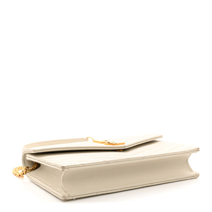 Saint Laurent Grain De Poudre Matelasse Chevron Monogram Envelope Chain Wallet Crema Soft 4 of 13