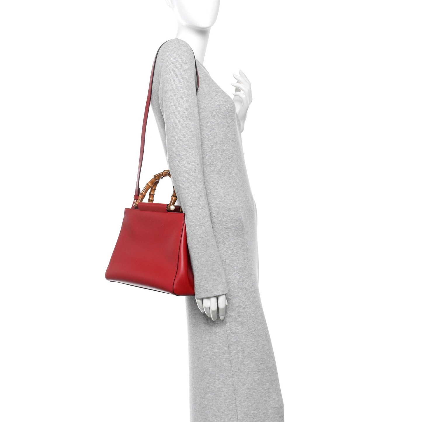 Nappa Bamboo Small Nymphaea Top Handle Bag Hibiscus Red