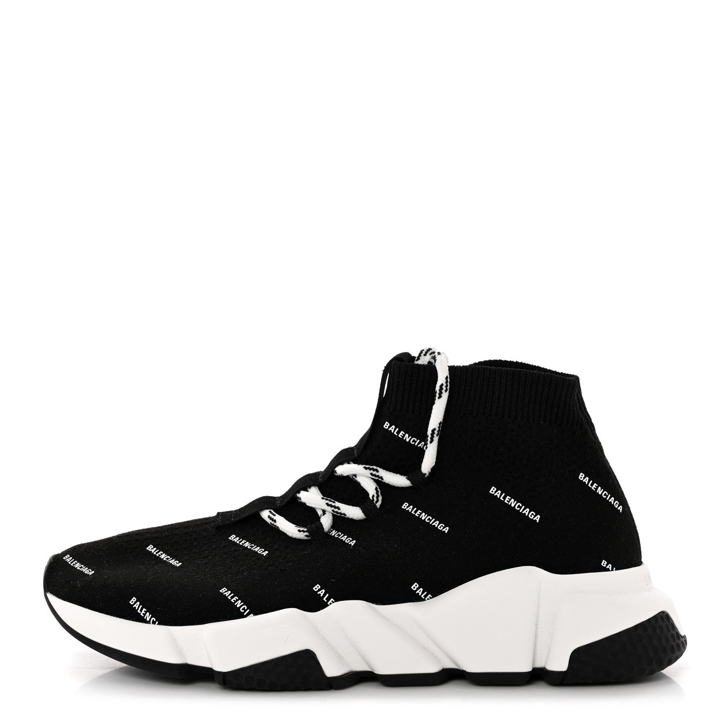 Balenciaga Neoprene Knit Allover Logo Womens Speed Lace Up Sneakers 37 Black 1 of 12