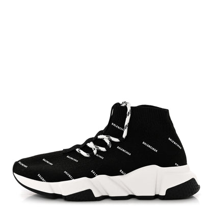 Balenciaga Neoprene Knit Allover Logo Womens Speed Lace Up Sneakers 37 Black 1 of 12