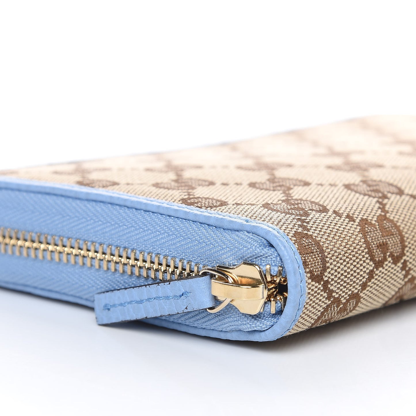 Monogram Dollar Calfskin Zip Around Wallet Beige Ebony Mineral Blue