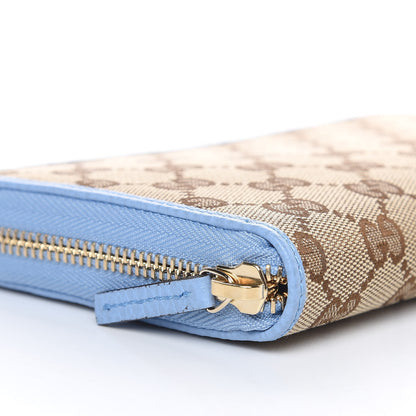 Gucci Monogram Dollar Calfskin Zip Around Wallet Beige Ebony Mineral Blue 8 of 10