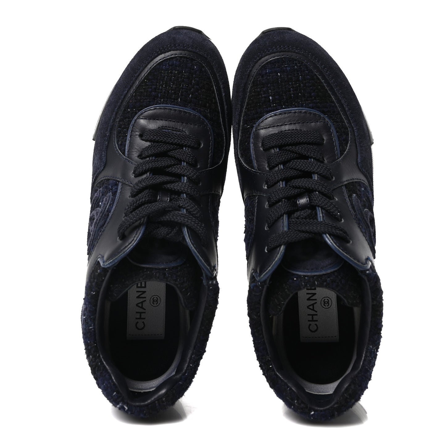 Iridescent Wool Tweed Suede Womens CC Sneakers 36 Navy Black White