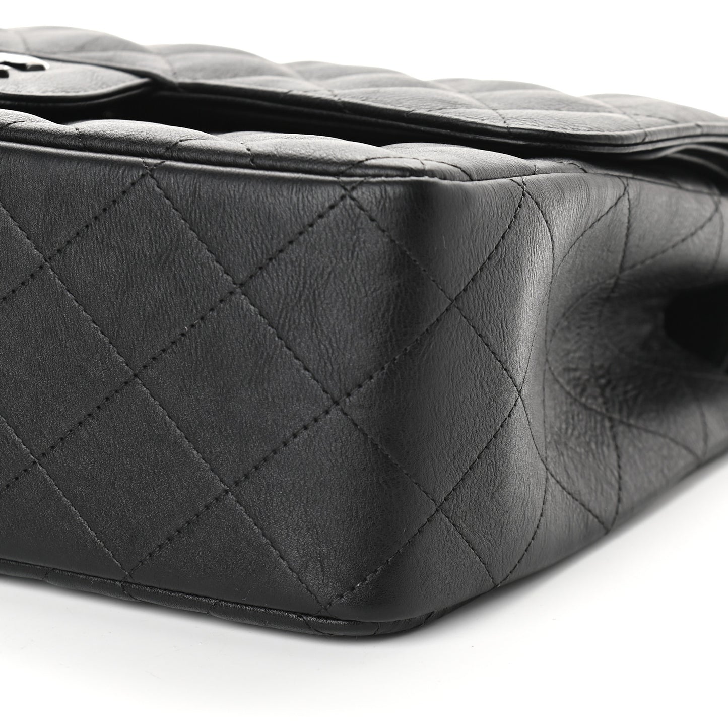 Crumpled Calfskin Quilted Jumbo Double Flap So Black