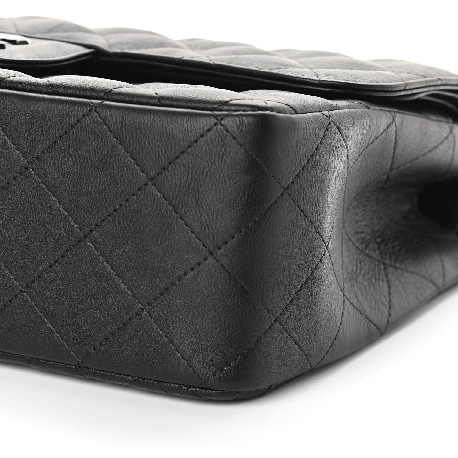 Chanel Crumpled Calfskin Quilted Jumbo Double Flap So Black 9 of 9
