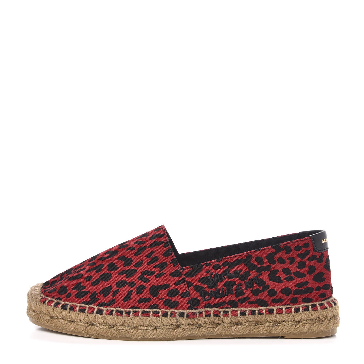 Saint Laurent Canvas Leopard Print Espadrilles 37.5 Red Black 1 of 11