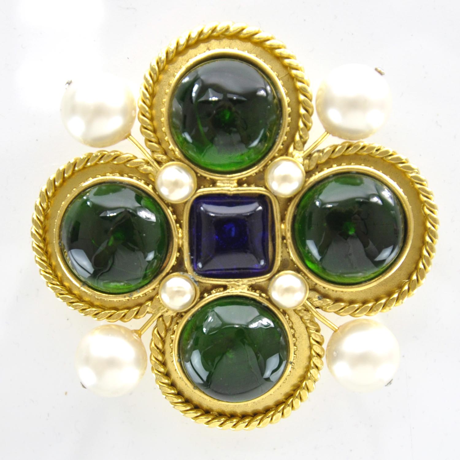 Chanel Gripoix Poured Glass Pearl Brooch Gold 1 of 5