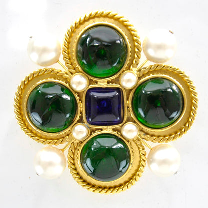 Chanel Gripoix Poured Glass Pearl Brooch Gold 1 of 5
