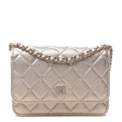 Chanel Metallic Lambskin Quilted Mini Wallet On Chain WOC Gold 1 of 12