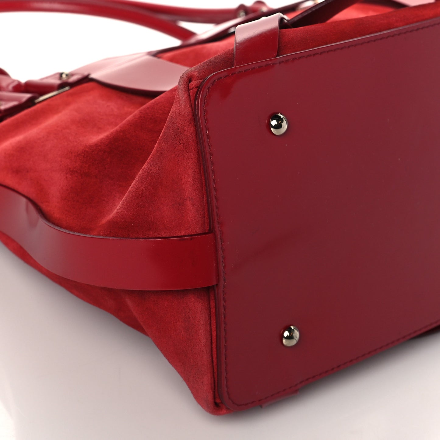 Suede Smooth Calfskin Logo Tote Red