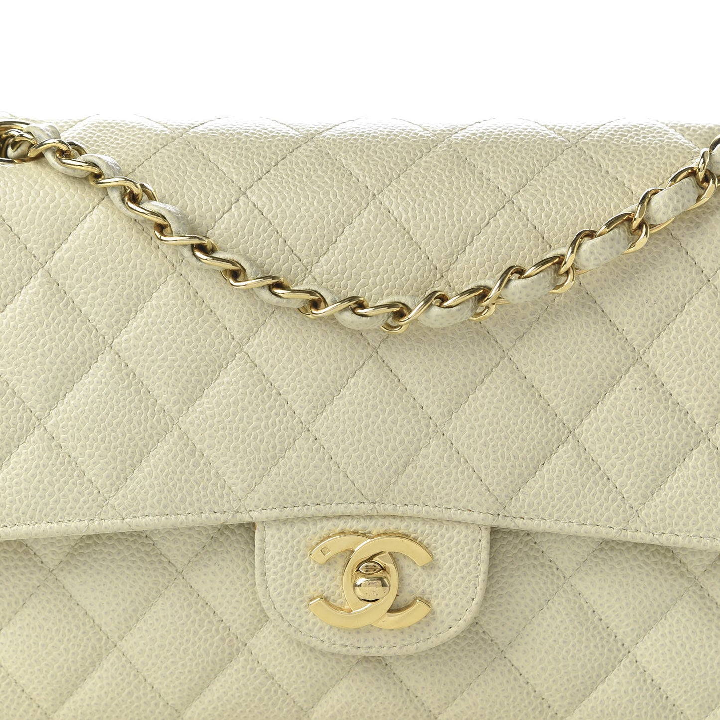 Caviar Quilted Medium Double Flap Dark White