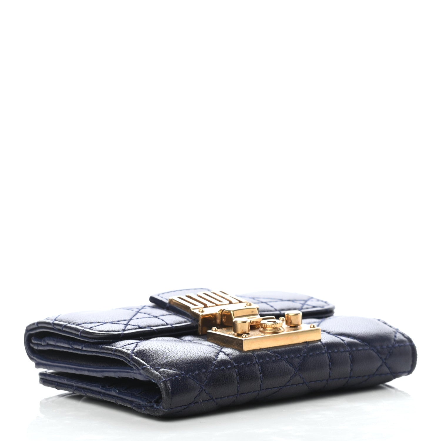 Christian Dior Lambskin Cannage Dioraddict Flap Wallet Navy 3 of 7