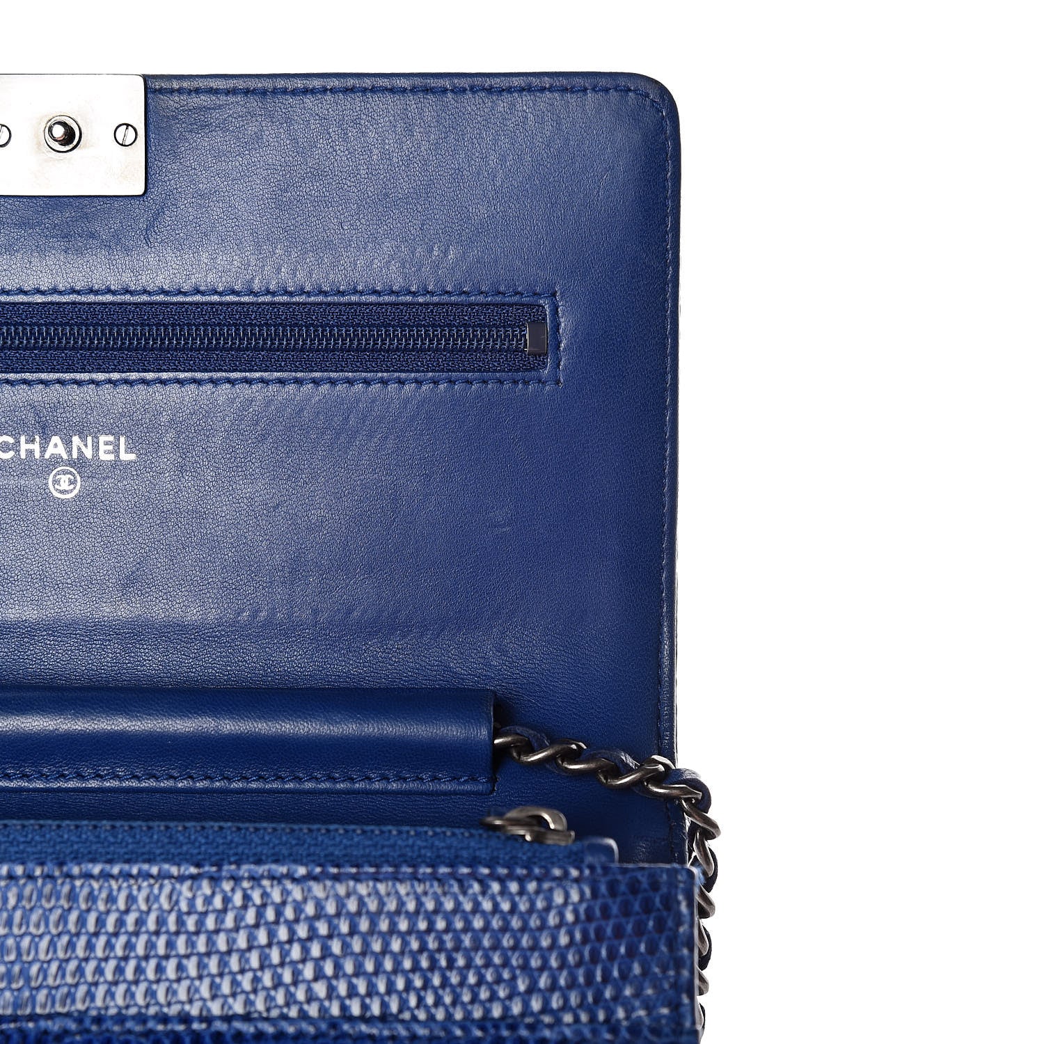 Chanel Lizard Boy Wallet on Chain WOC Blue 15 of 15