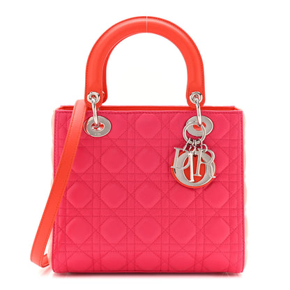 Christian Dior Lambskin Cannage Tri-Color Medium Lady Dior Orange Riviera Fuchsia Cosmopolitan Lipstick Natural 1 of 10