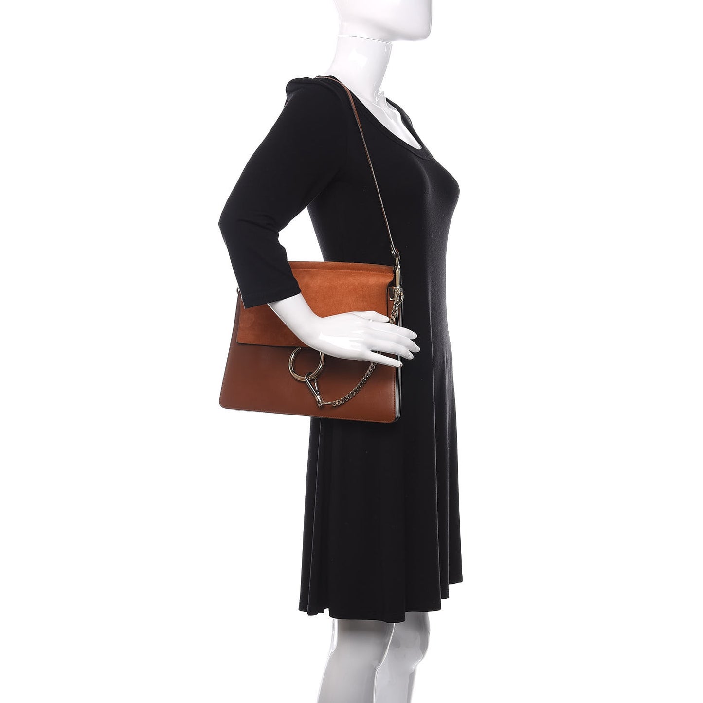 Suede Calfskin Medium Faye Shoulder Bag Tobacco