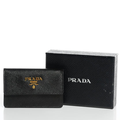 Prada Saffiano Metal Flap Card Holder Black 8 of 8