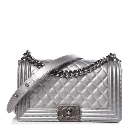 Chanel Metallic Caviar Quilted Medium Boy Flap Silver 1 of 8