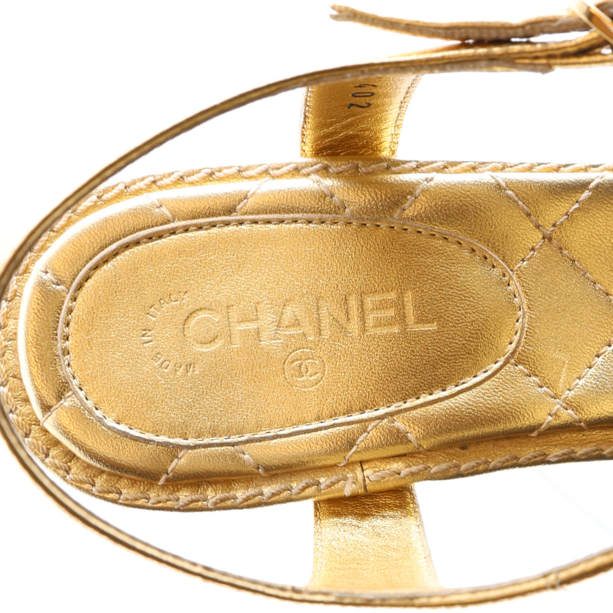 Chanel Laminated Lambskin Quilted CC Pearl Thong Sandals 39 Gold 9 of 11