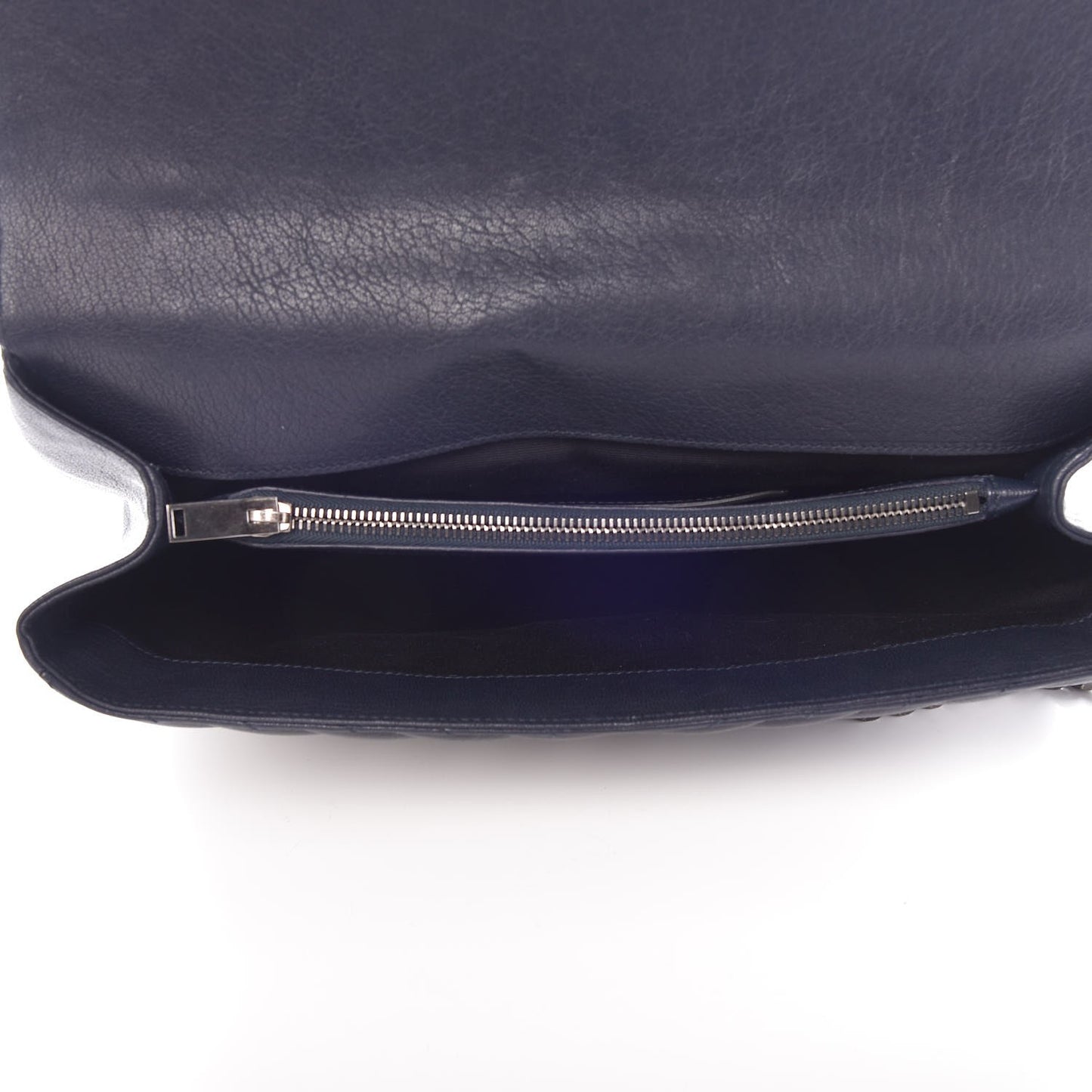 Sheepskin Matelasse Chevron Monogram Large College Satchel Navy Blue