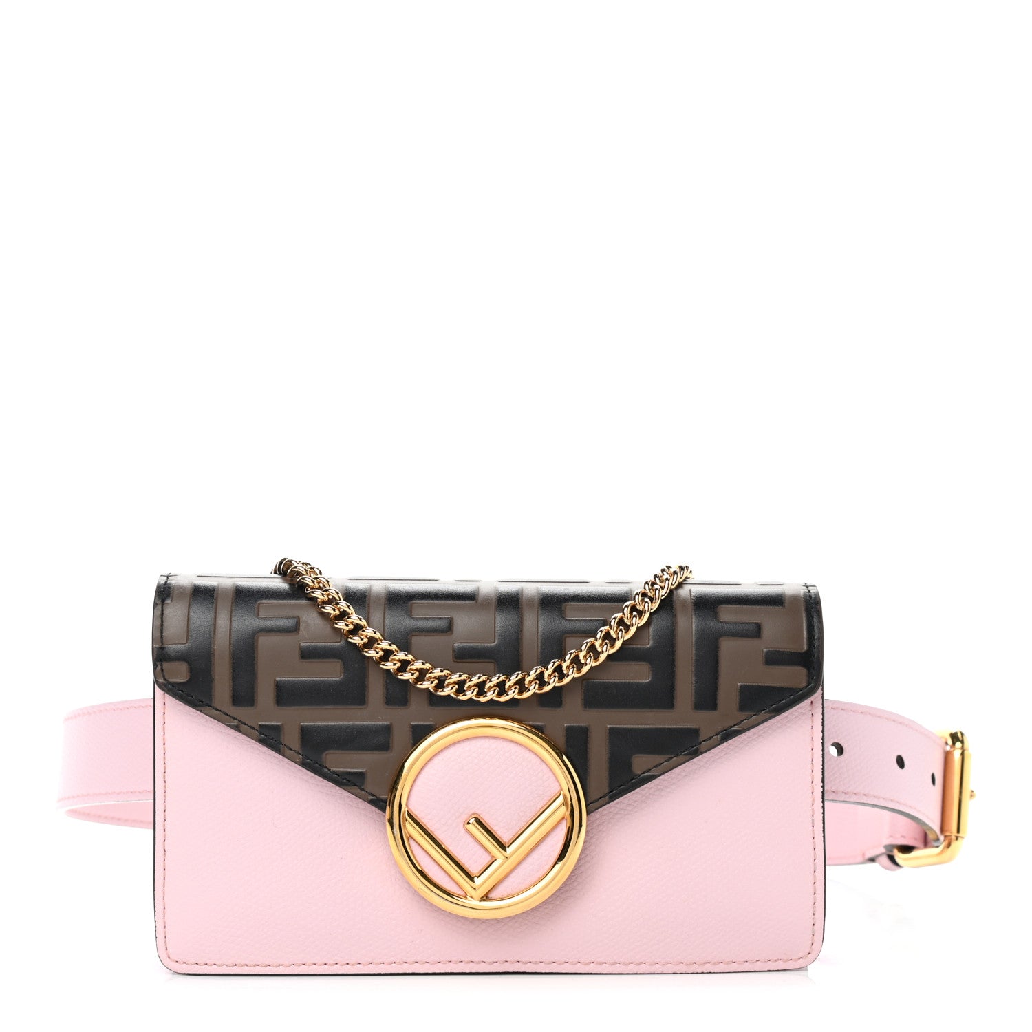 Fendi Vitello Cruise F is Fendi Bi-Color FF 1974 Embossed Envelope Belt Bag Maya Black Peonia 1 of 8