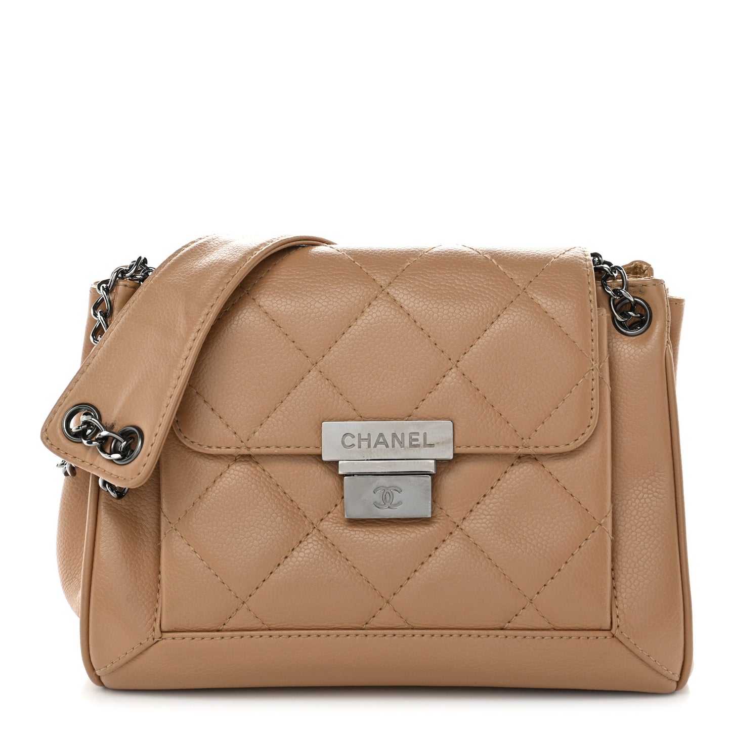 Caviar Quilted Mini Accordion Flap Beige