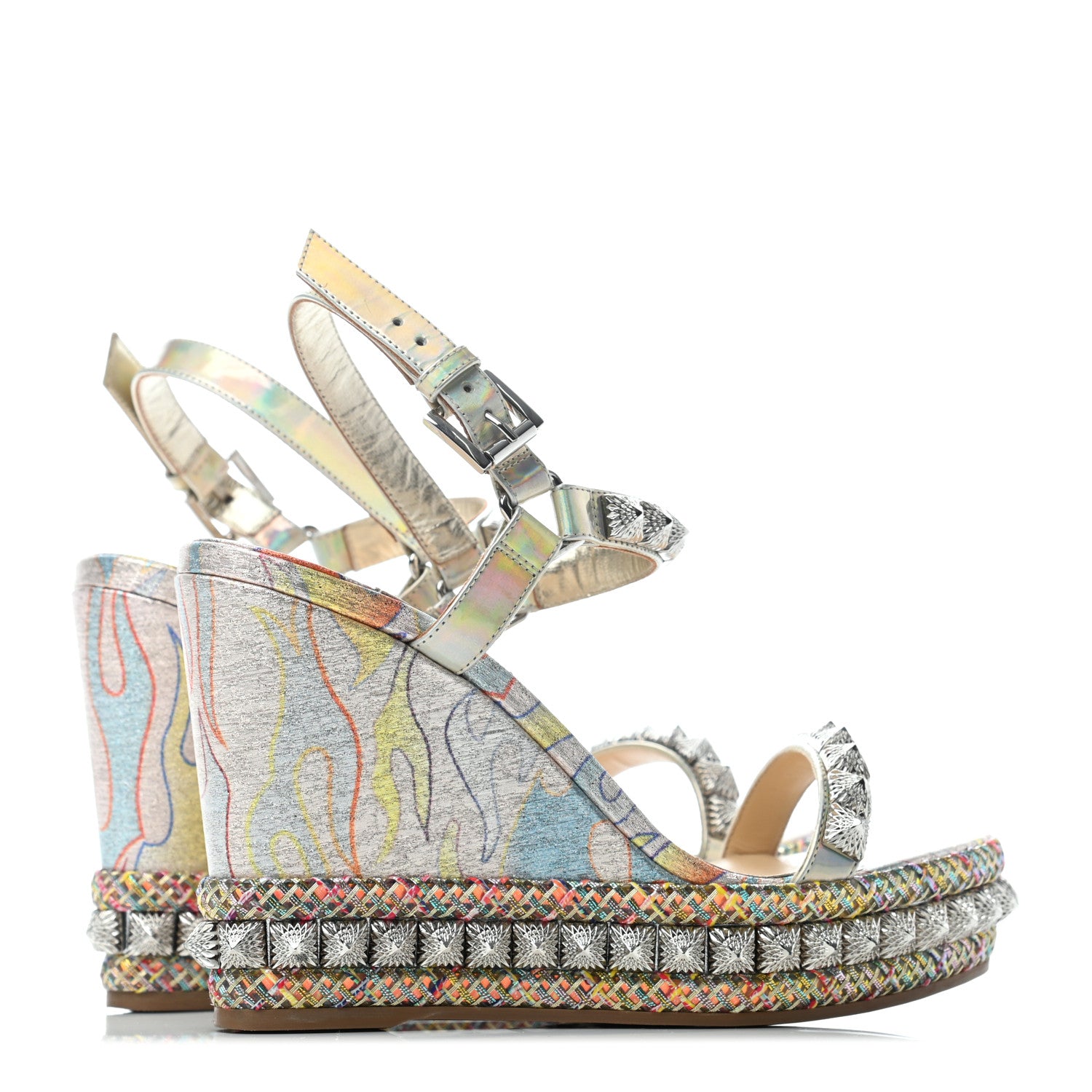 Christian Louboutin Lurex Flame Pira Ryad 110 Wedge Sandals 38 Platine Multicolor 3 of 5