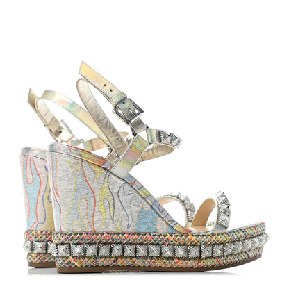 Christian Louboutin Lurex Flame Pira Ryad 110 Wedge Sandals 38 Platine Multicolor 3 of 5