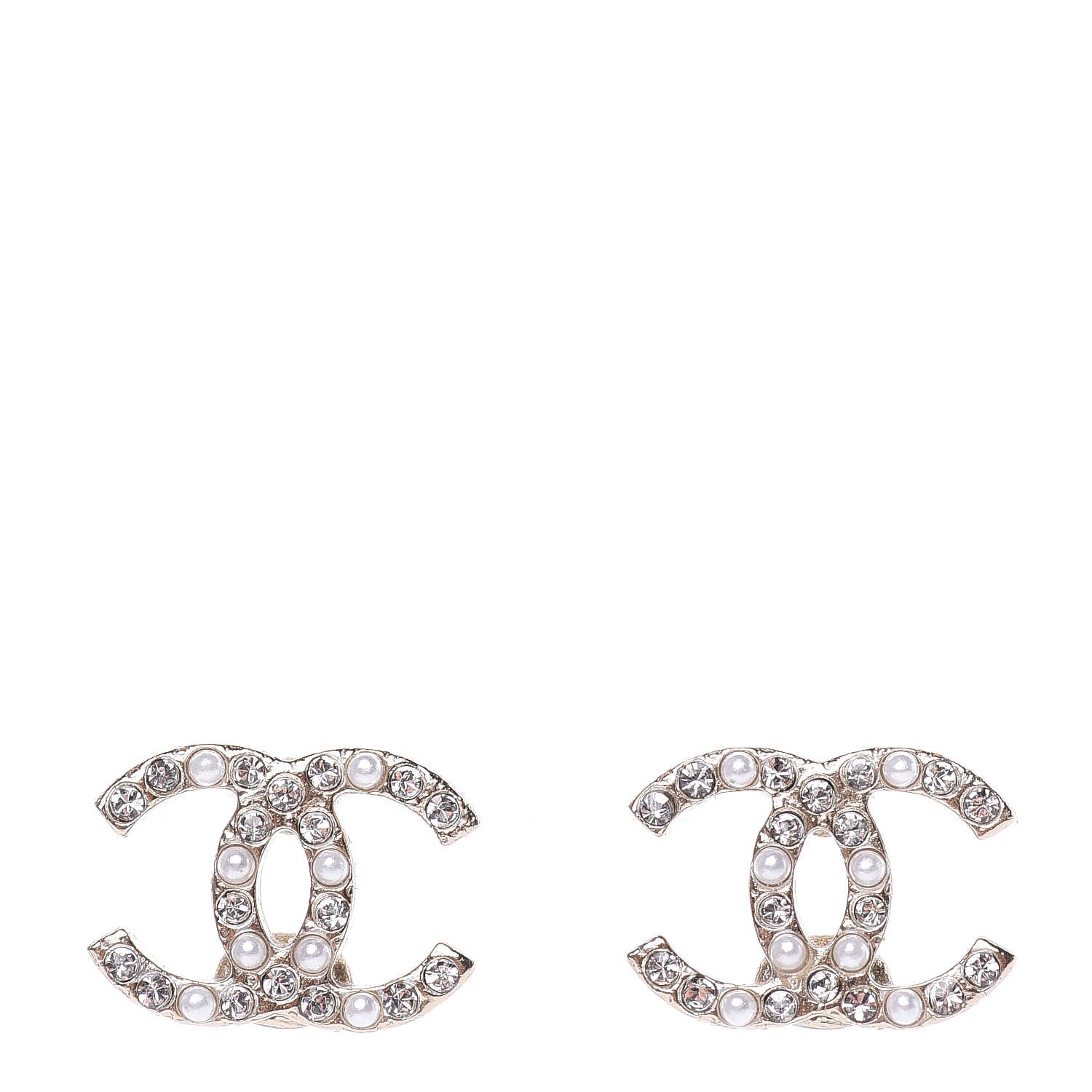 Chanel Pearl Crystal CC Charms Stud Earrings Light Gold 1 of 5