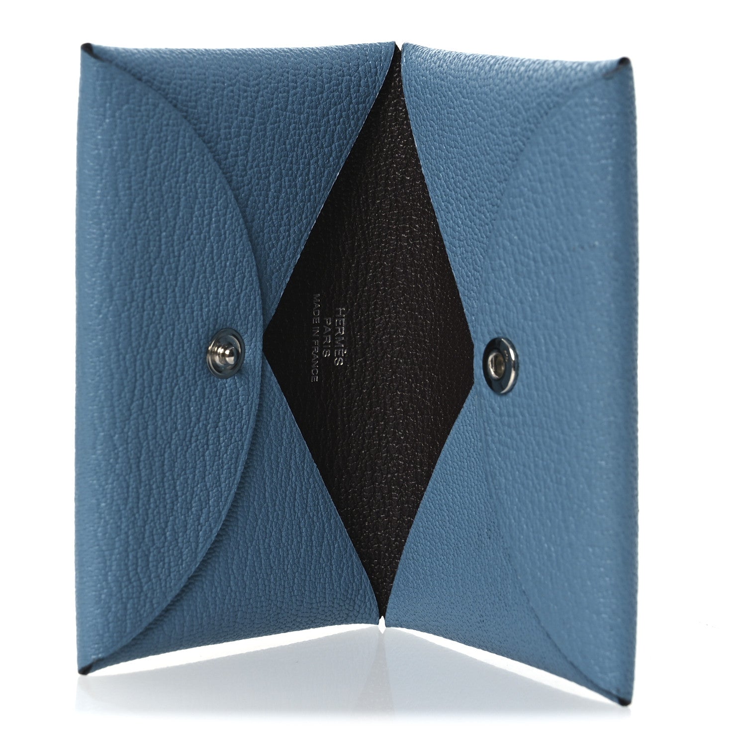 Hermes Chevre Mysore Verso Calvi Card Case New Bleu Jean Havane 5 of 9