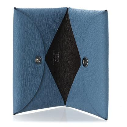 Hermes Chevre Mysore Verso Calvi Card Case New Bleu Jean Havane 5 of 9