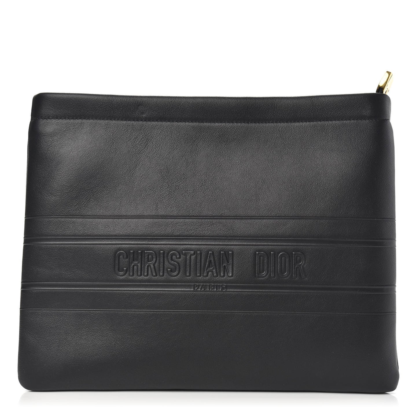 Calfskin Embossed Logo Zip Clutch Black