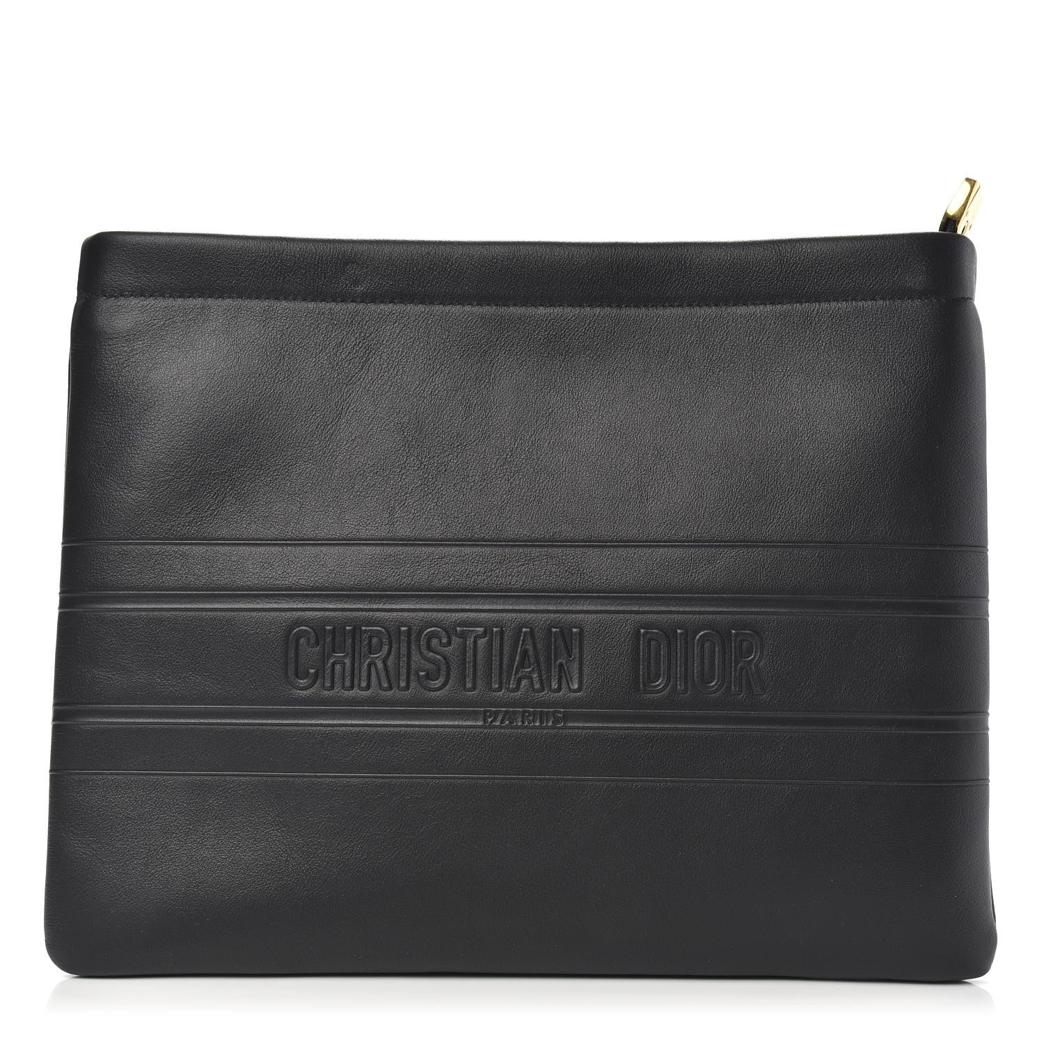 Christian Dior Calfskin Embossed Logo Zip Clutch Black 1 of 7