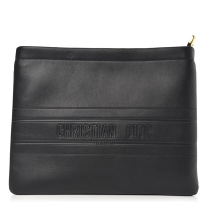 Christian Dior Calfskin Embossed Logo Zip Clutch Black 1 of 7