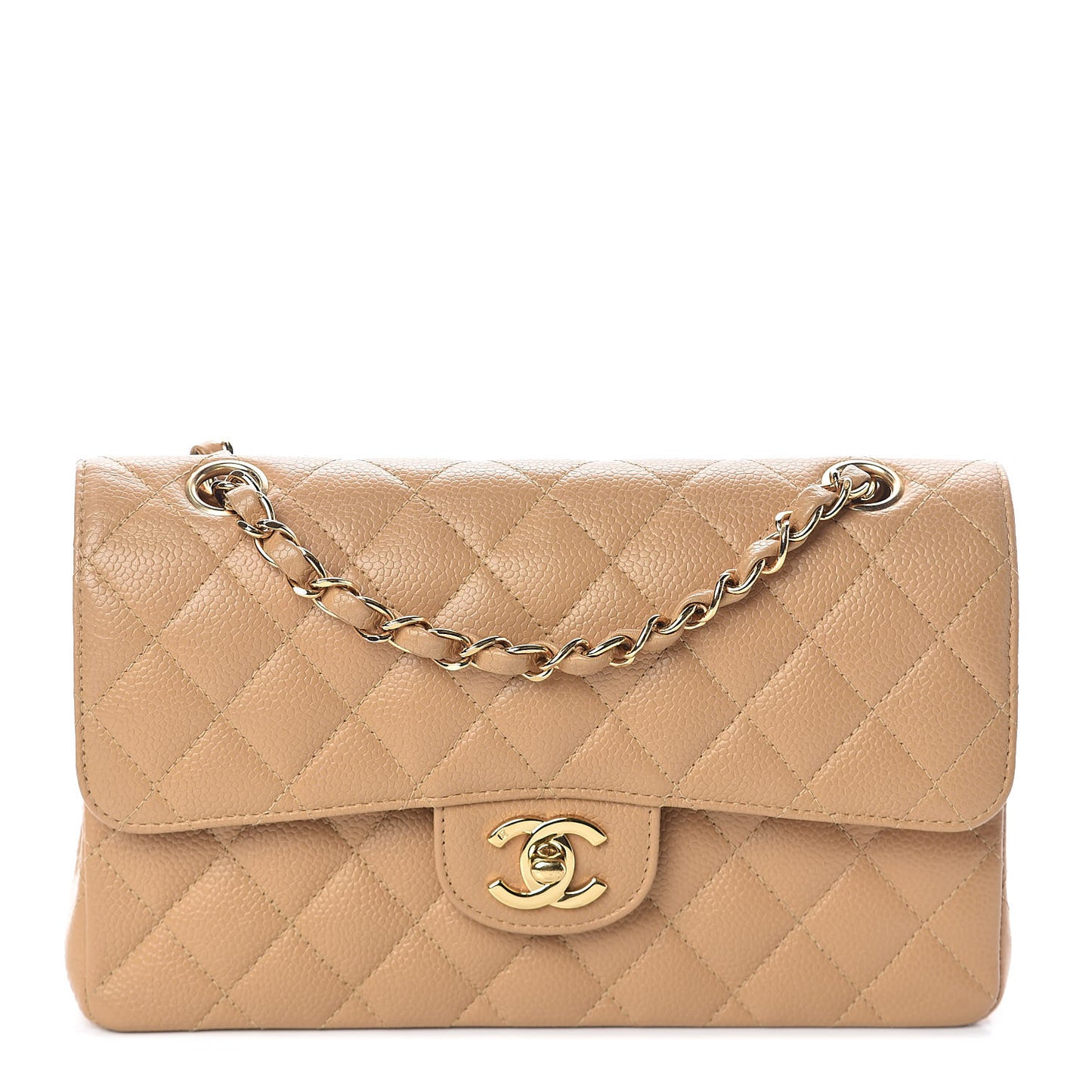 Caviar Quilted Small Double Flap Beige