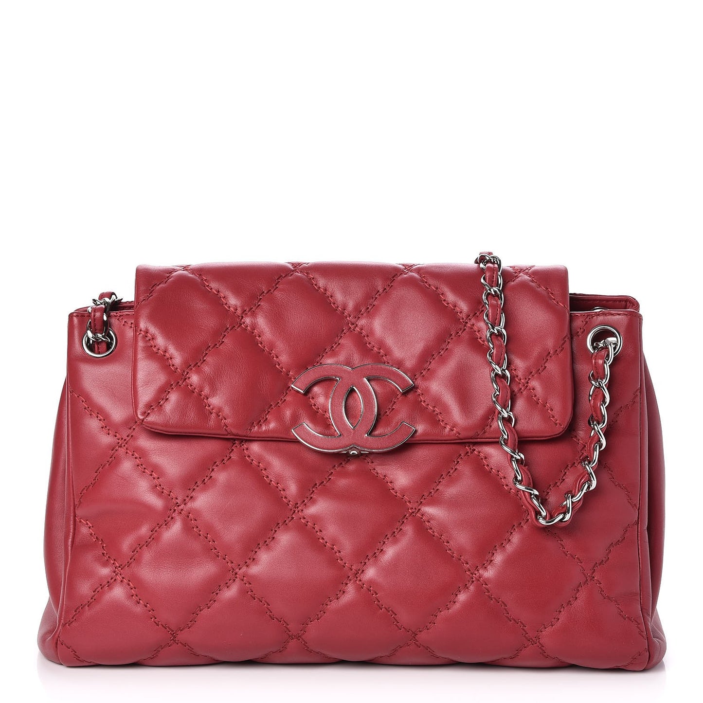 Calfskin Double Stitch Large Hamptons Flap Bag Red