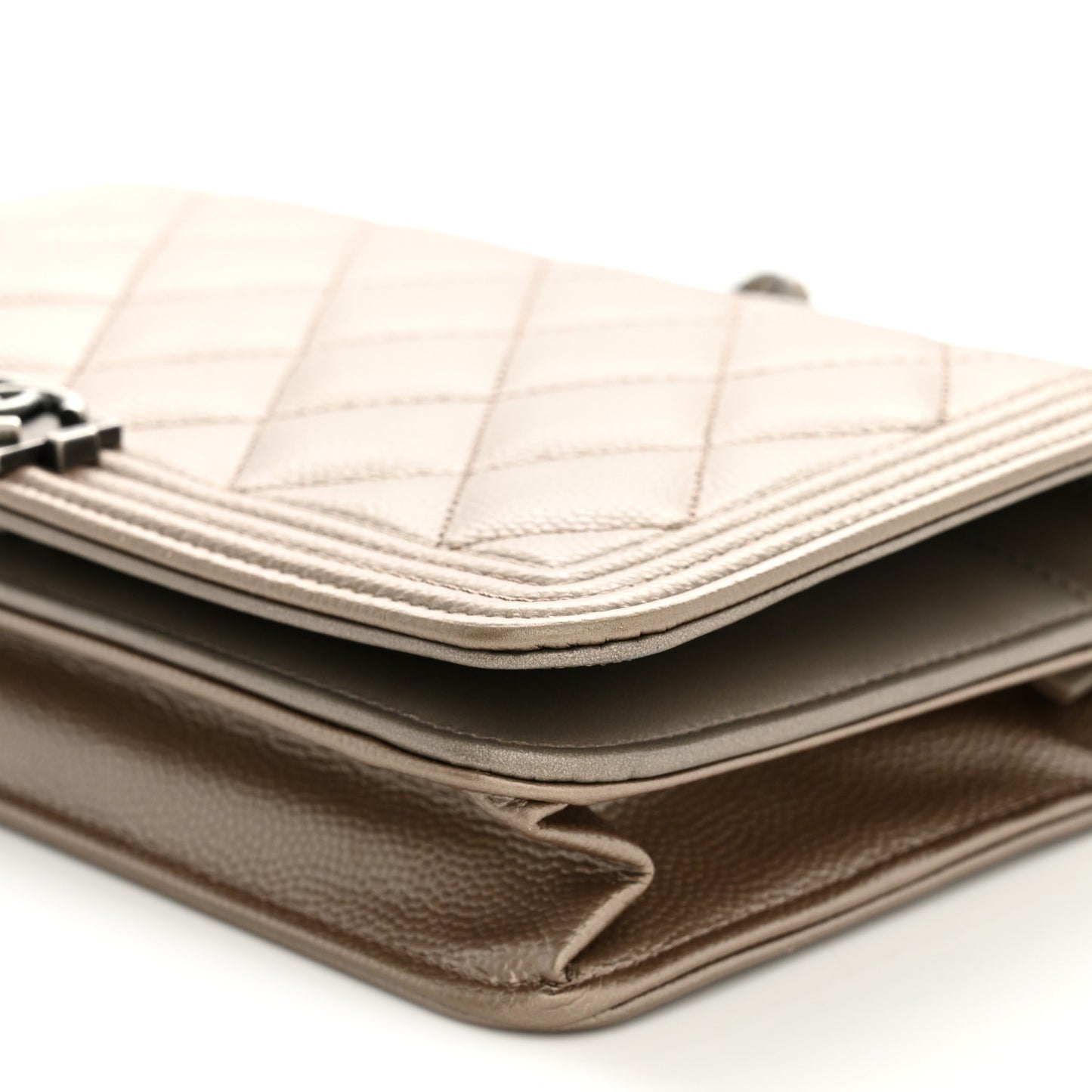 Metallic Caviar Quilted Boy Wallet On Chain WOC Copper