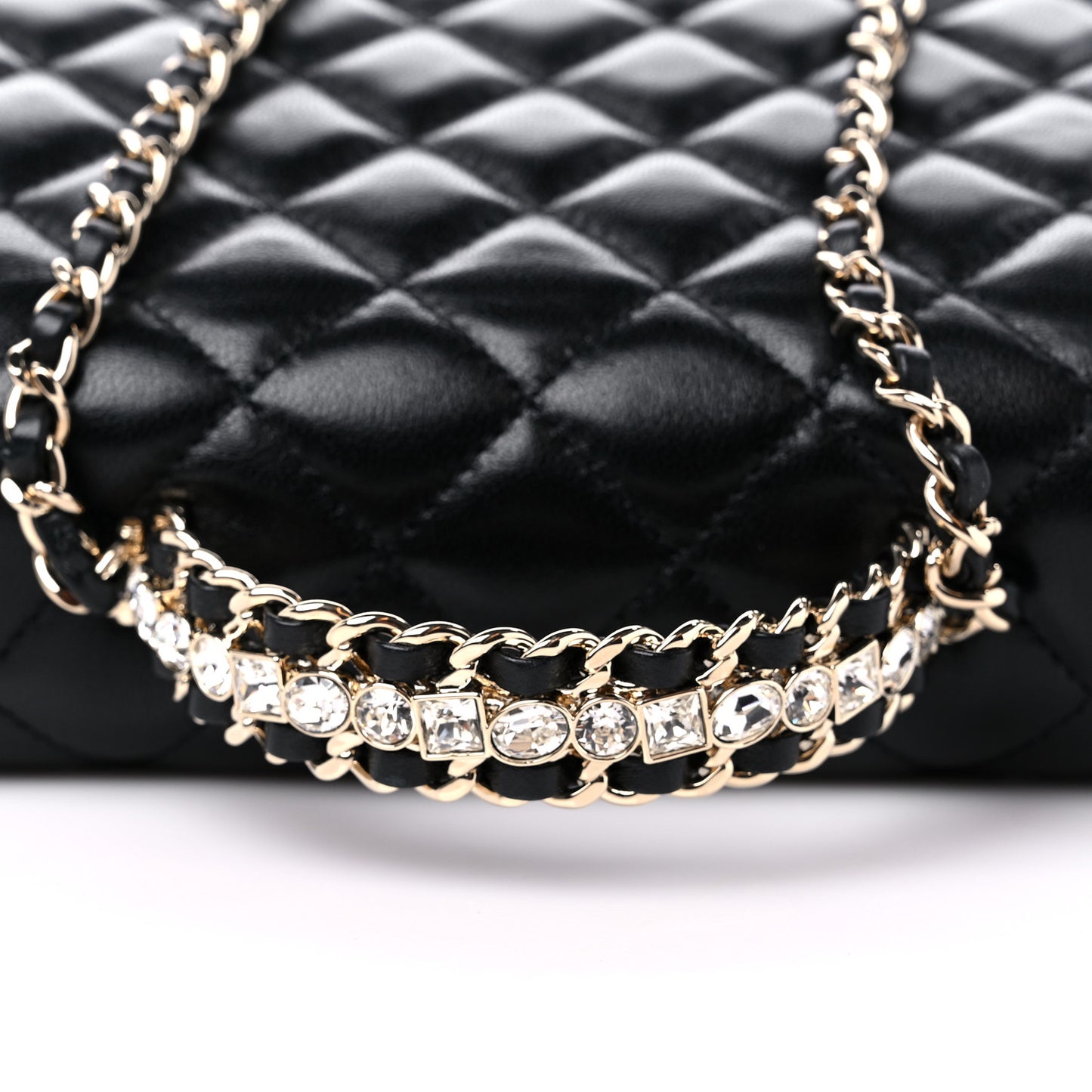 Lambskin Quilted Mini Crystal Top Handle Rectangular Flap Black
