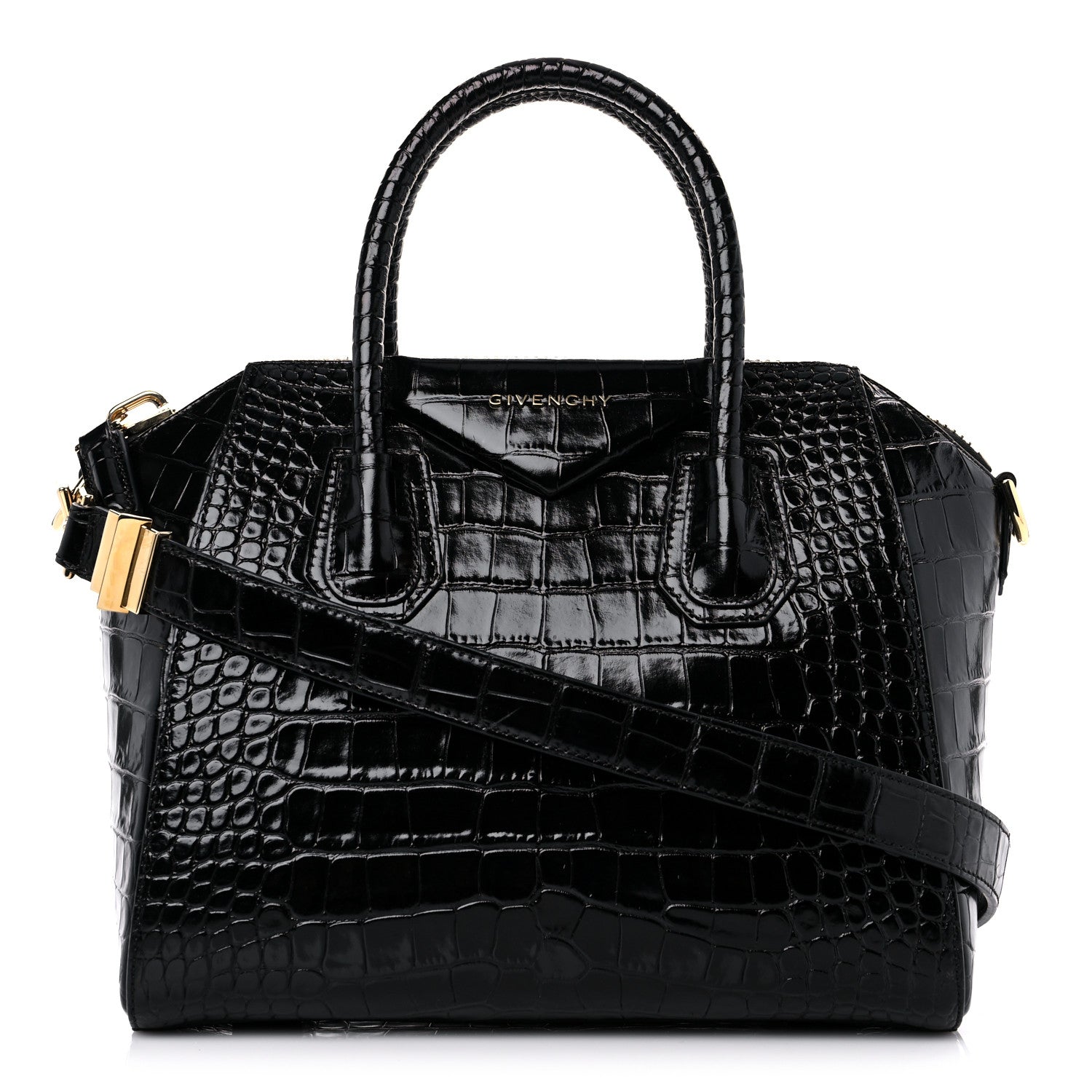 Givenchy Calfskin Crocodile Embossed Small Antigona Black 1 of 12
