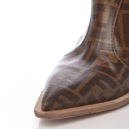 Fendi Glazed Fabric FF 1974 Cutwalk Ankle Boots 37 Mogano Panna 10 of 13