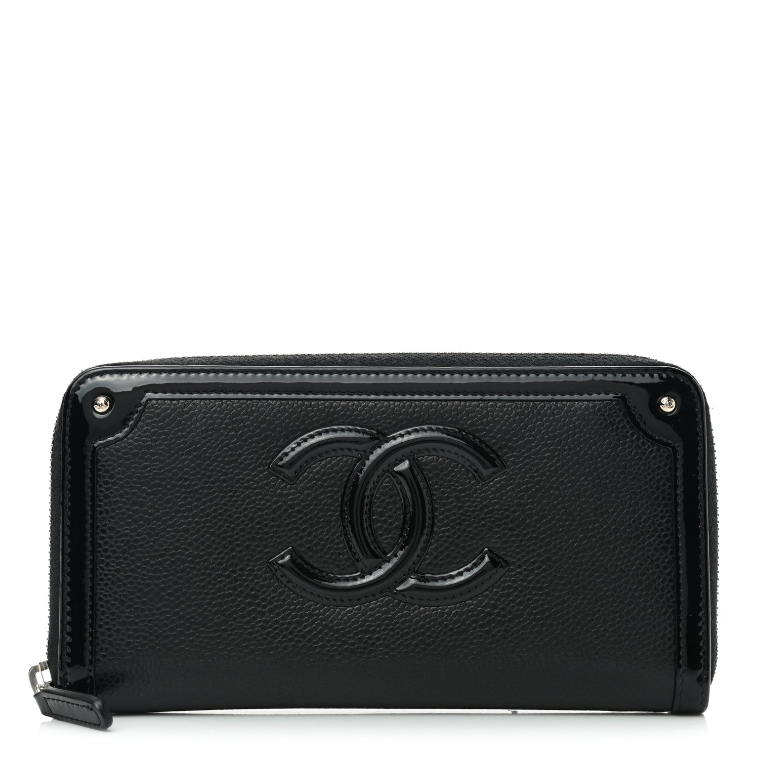 Chanel Caviar Patent Small CC Contour Zip Around Wallet Black 1 of 8