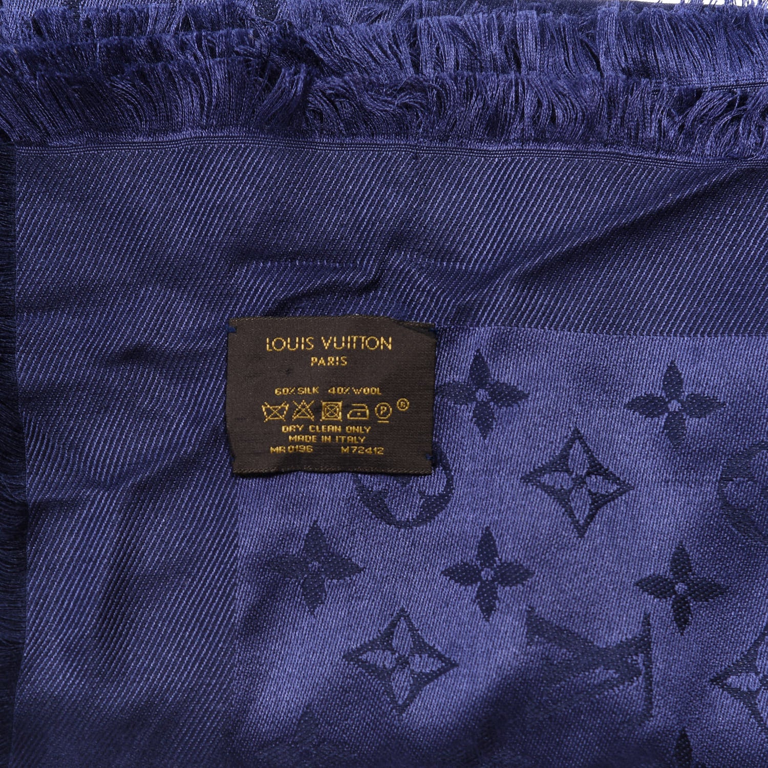 Louis Vuitton Silk Wool Monogram Shawl Night Blue 3 of 3