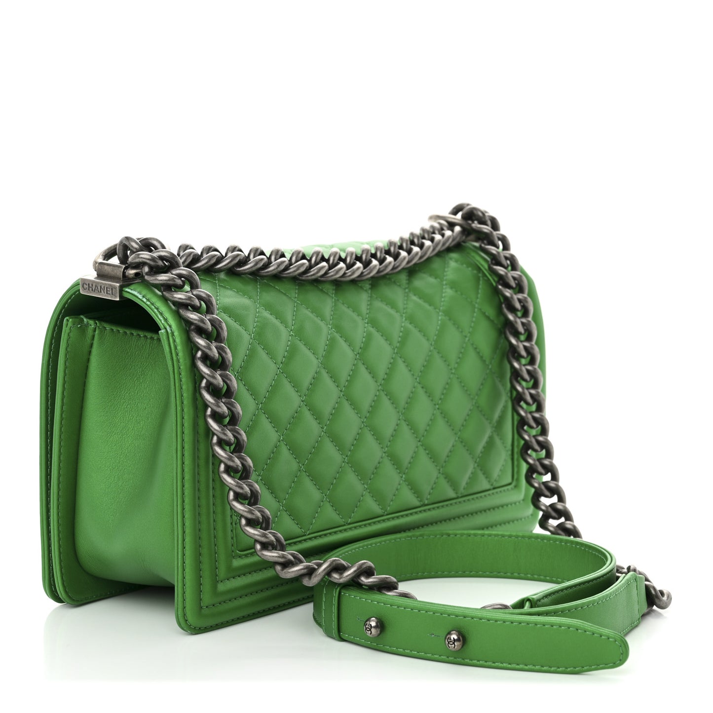 Metallic Calfskin Quilted Medium Boy Flap Green