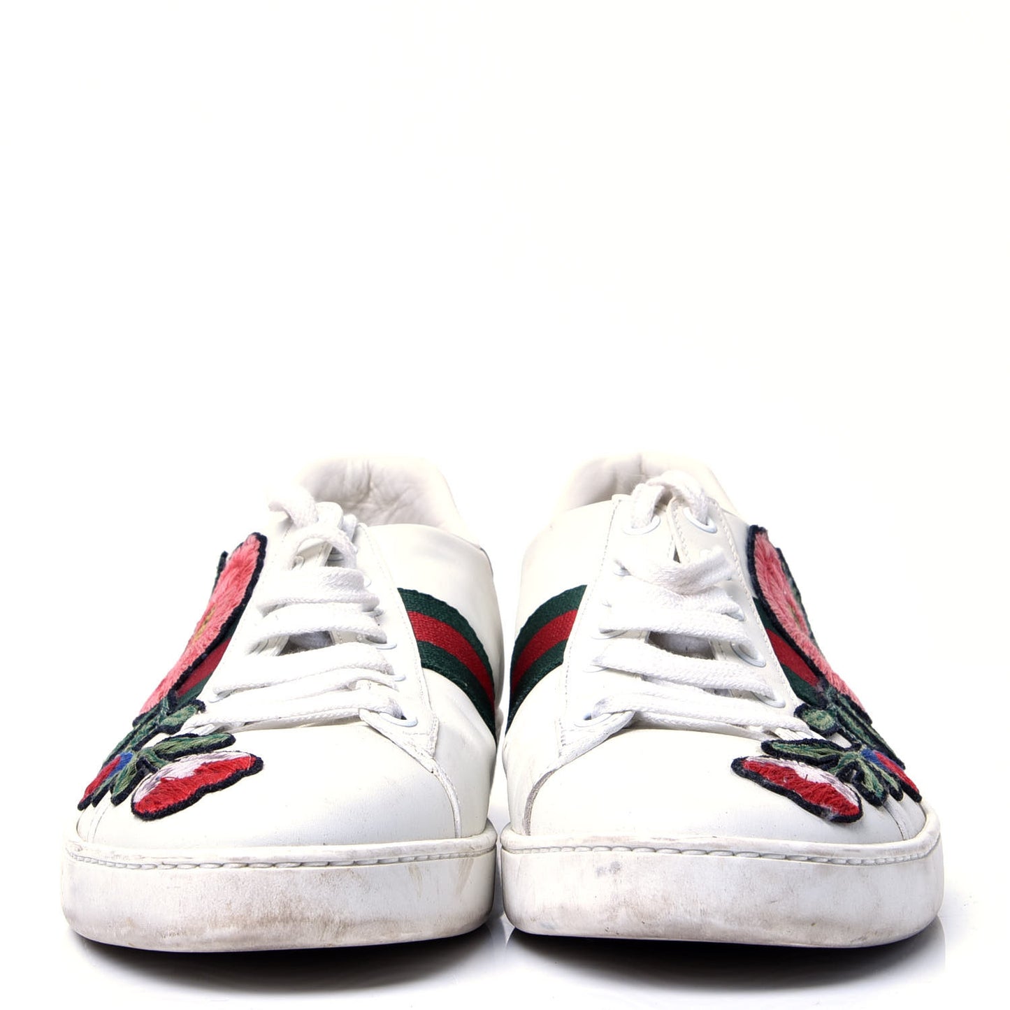 Metallic Calfskin Floral Embroidered Ace Sneakers 40 White