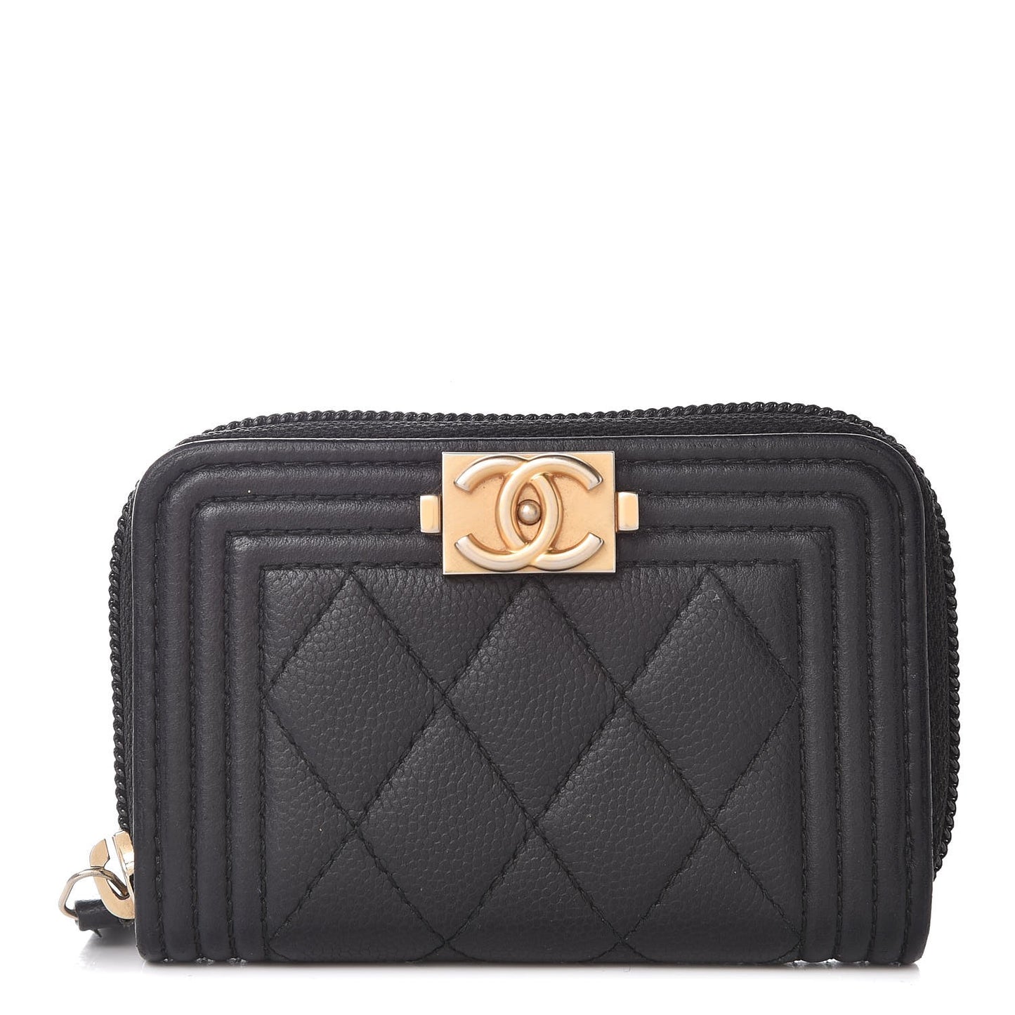 Caviar Quilted Boy Zip Around Coin Purse Wallet Black
