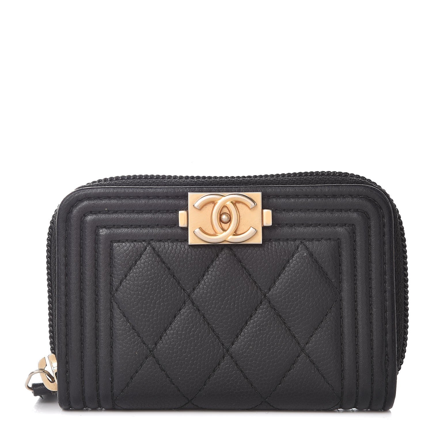 Chanel Caviar Quilted Boy Zip Around Coin Purse Wallet Black 1 of 8