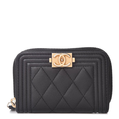 Chanel Caviar Quilted Boy Zip Around Coin Purse Wallet Black 1 of 8